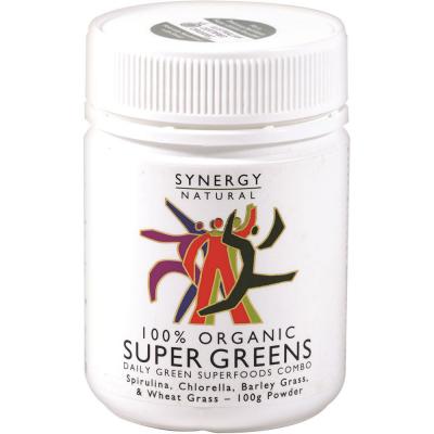 Synergy Natural Organic Super Greens (Spirulina, Chlorella, Barley Grass & Wheat Grass) Powder 100g